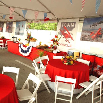 Show themes carried over into the tents, asevidenced from these aircraft posters and the hanging airplanes on the roof.
