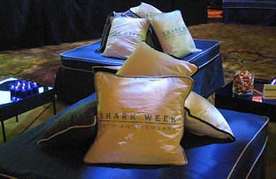 Moe Hallak created logoed pillows for all of the event's sponsors and EW. The Discovery Channel highlighted the 20th anniversary of the network's Shark Week.