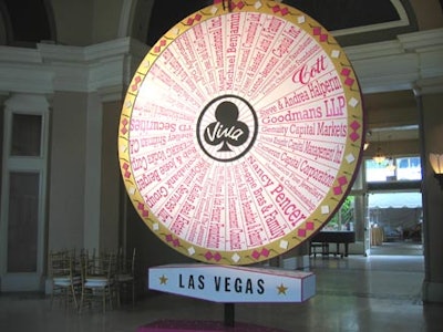 A massive wheel of fortune at the venue entrance featured sponsors’ names in place of lucky prizes.