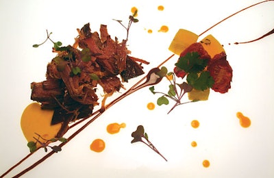 Moto's avant-garde braised pork with mango and mole salsa.