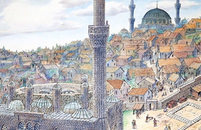 Minaret and Unfinished Mosque in Context, from Macauley's 2003 book Mosque.