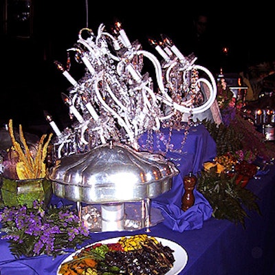 The Catering Company placed a small chandelier in the center of the buffet table.