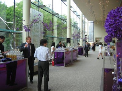 Contemporary Furniture Rentals installed mirrored purple bars on the venue’s second floor.