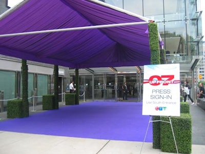 The entrance featured a purple carpet, matched by a purple temporary awning from Advanced Tent Rentals.