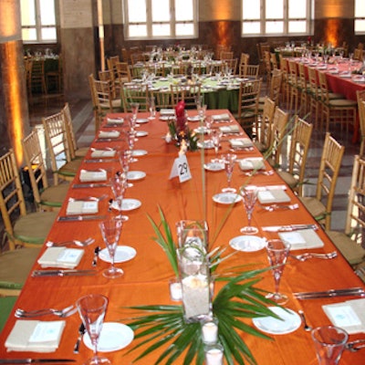 The 44 tables set up in the main hall of the Alfred I. Dupont Building were draped with orange and green satin linens, and each featured a different earth-themed centerpiece.