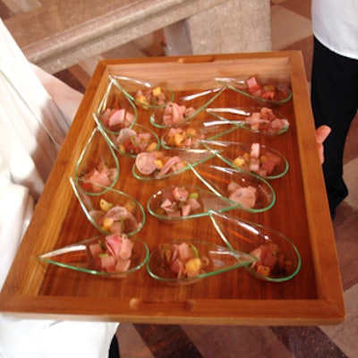 Vegetarian ceviche was passed out by cater-waiters during the cocktail reception.