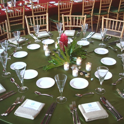 The eco-friendly tables featured burlap napkins, menus printed on recycled paper, and candles to add light without using excess power.