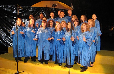 A choir greeted party guests with a live version of a song Homer sings in the film.