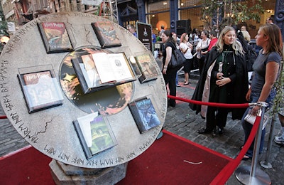 The first author-signed U.S. edition of Harry Potter and the Deathly Hallows was on display (in a sealed plastic container) throughout the day on July 20 at Harry Potter Place, a block party celebrating all things Potter behind Scholastic headquarters.