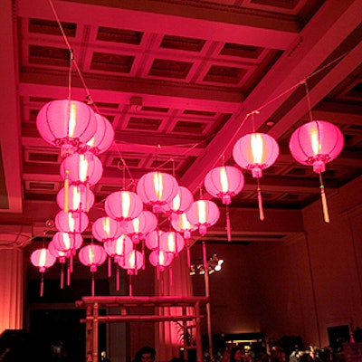 Red lanterns from Pearl River Mart were strung and lit by Stortz Lighting.
