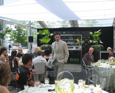 Hugo Boss models sported new fall fashions in the dining tent during the Hugo Boss luncheon celebrating the “Hugo Boss II” open 60 competitive sailboat at the Power Plant Contemporary Art Gallery.