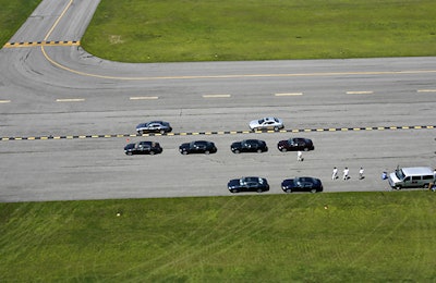 Guests drove Maserati cars on a test course along one of the runways.