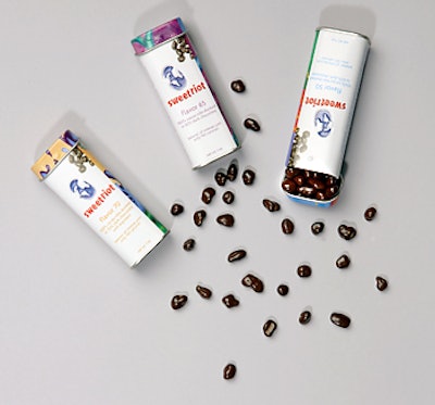 A few SweetRiots (tiny cocoa-bean nibs packed with antioxidants) make for a midday pick-me-up.