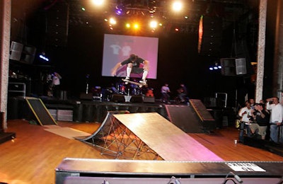 Athletes used rails and ramps set off the stage and on the dance floor at Avalon to perform tricks.