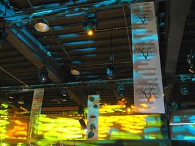 Banners with jungle prints and corproate branding were hung from the ceiling in the Guvernment over cocktail tables.