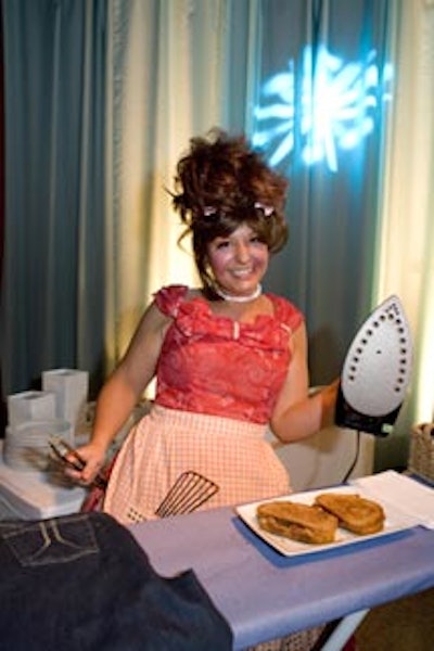 Alliance Atlnatis' launch party for Hairspray at the Drake Hotelincluded an actors in costume with big hair standing behind an ironingboard heating grilled cheese sandwiches with an iron.