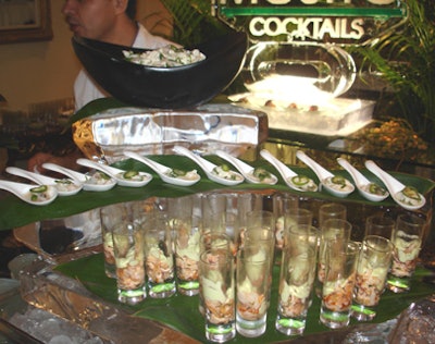 The ceviche station served spoons of grouper with jalapeño ceviche and octopus shooters.