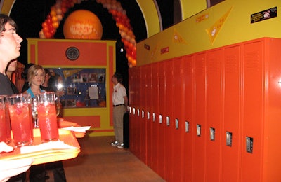 Lockers in Meow Mix's signature color flank the main hall. At the party, servers offered guests cocktails dubbed 'The Ocean Breeze.'