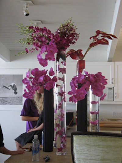 Samuel P.'s pretty purple orchids towered in the kitchen.
