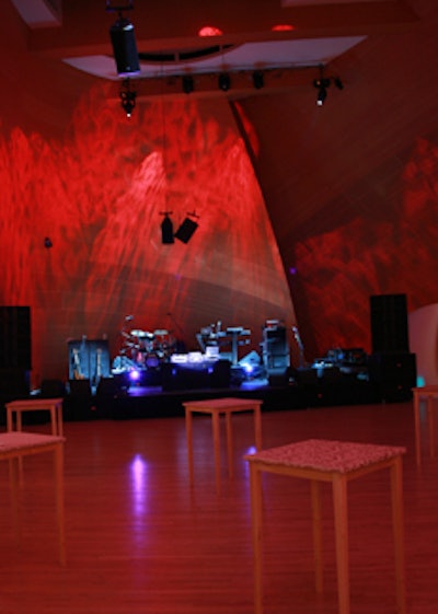 The performance stage took over a first-floor space inside the curvilinear hall.