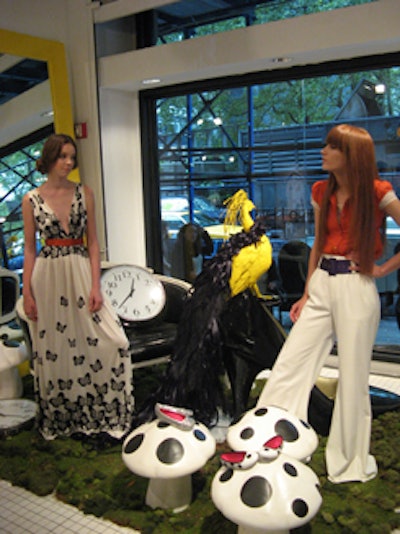 A convenient stop for guests, the Bryant Park boutique was re-created with an Alice in Wonderland theme, showing that mushrooms and models can coexist in the same window display.