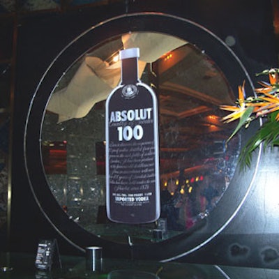 An Absolut 100 logo-emblazoned mirror introduced guests to the new vodka as they entered Floyd's nightclub.