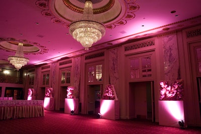 Flower arrangements spelling the word dream decorated the entrance to the ballroom.