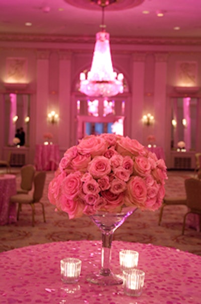 The cocktail hour's flower arrangements were lighthearted versions of the ultimate girly drink: the cosmopolitan.