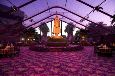 Purple patterned carpeting blanketed the space.