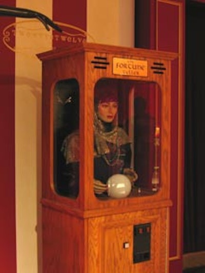 Guests passed by this vintage circus ticket stand on their way to the party space.