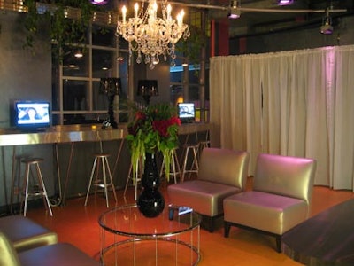 Contemporary Furniture Rentals provided Art Deco chandeliers and 'Oscar gold' lounge seating for CTVInc.'s eTalk Star! Schmooze at 299 Queen Street West during the Toronto International Film Festival.