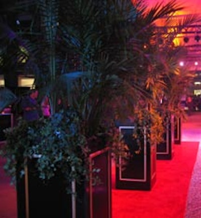 3 Design supplied stately planters brimming with foliage.