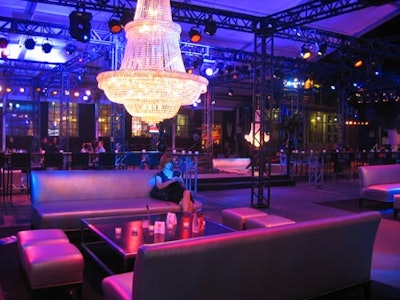 CTV Inc.'s in-house lighting specialists accented many of the decor elements with cool blues and hot pinks, while Art Deco chandeliers cast softer, mellower lighting more conducive to schmoozing.