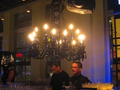 Chandeliers hung above the bar areas.