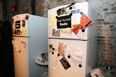 Guests helped themselves to refrigerators stocked with water, beer, and soda.