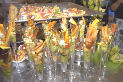 Catering By Design served sesame seared tuna ceviche with a crispy wasabi wonton and light lemongrass drizzle.