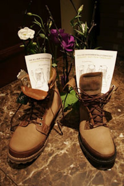 Just-launched recyclable Timberland boots were one of the eco-friendly giveaways for attendees.