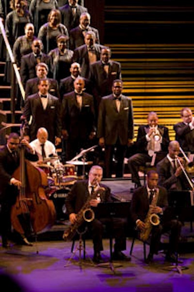 The inaugural performance at Sidney Harman Hall concluded as the Washington Performing Arts Society Men and Women of the Gospel Mass Choir joined Wynton Marsalis and the Jazz at Lincoln Center Orchestra in a rousing rendition of 'Take the 'A' Train.'
