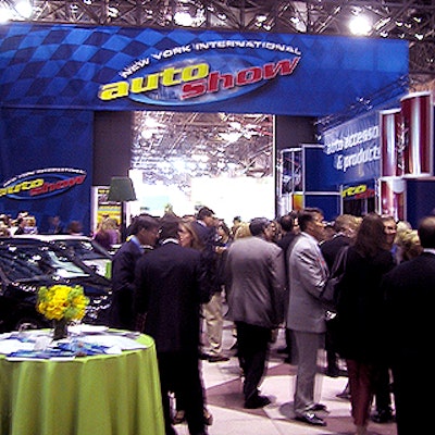 The Tailgate Party at New York International Auto Show was held in the vast lobby of the Javits Center, and guests could walk through the exhibition hall.
