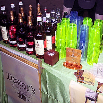 The Dewar's bar included bright cups that matched the programs, signs and tablecloths at the party.