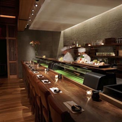 The restaurant offers a full menu of grilled items as well as a selection of sushi at its 18-seat sushi bar.