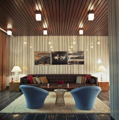 Sleek and modern, the design of the lobby is evocative of 1960s style.