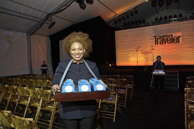 Staffers offered ceremony attendees boxes of truffle popcorn and mixed nuts.