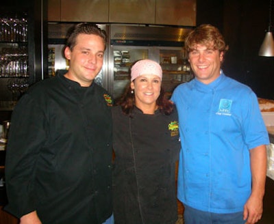 Ortanique chefs Eric Scott and Cindy Hutson took a break from cooking to pose with Azul chef Clay Conley.