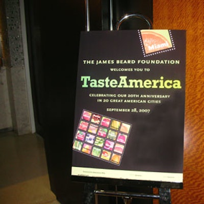 Right outside the restaurant entrance, an oversize black laminated poster featured postal stamps of Taste America's 20 participating cities.