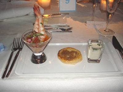 The appetizer featured crevette froid with a Gulf sauce and a petite tarte a l'oignon.