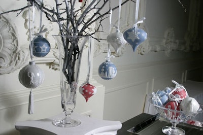 A display of holiday ornaments.