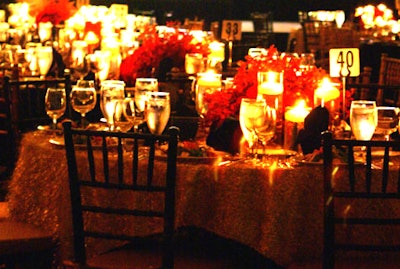 Event planners created a delicious color palette of chocolate browns and metallic golds with accents of bright red.
