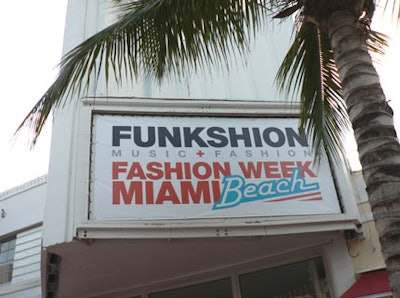 The marquee of the Paris Theatre broadcast the theater as home to this season's Funkshion Fashion Week.