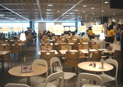 The restaurant in IKEA can accommodate as many as 250 guests and features a selection of both Swedish and American cuisine.